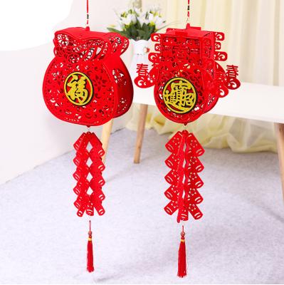 China Handmade Hot Sale Nonwoven Felt Chinese Spring Festival Felt Red Lucky Lantern for sale