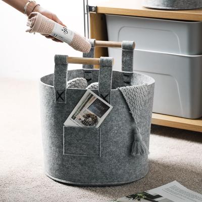 China Viable Recycled Felt Storage Basket Gray Round Storage Box Felt Basket for sale