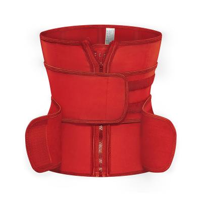 China Stimulate Fat Burning & lose red latex strap cincher 2 waist trimmer weight lady waist trainer high quality double zipper belt for women for sale