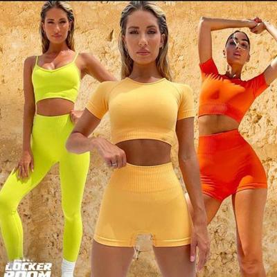 China 2023 New Breathable Yoga Dress Sports Shorts Women Rib Sports Vest Short Skirt Set Set Fitness Suit for sale