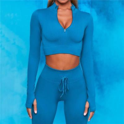 China New Zipper Sports Shirt Sports Underwear V-Neck Long Sleeve Dry Suit Women's Yoga Leisure Gear Breathable Pants Yoga Clothes for sale