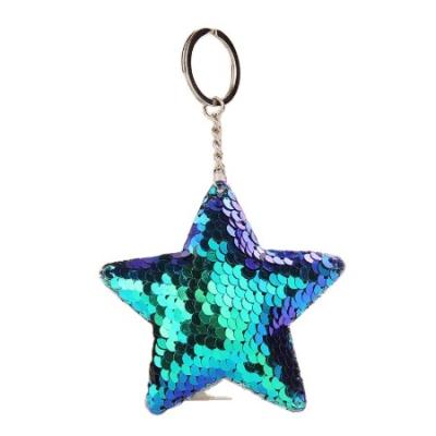 China ABS Cute Star Key Chain Glitter Pom Pom Sequins Keychain Gifts For Women Car Bag Accessories Keychain for sale