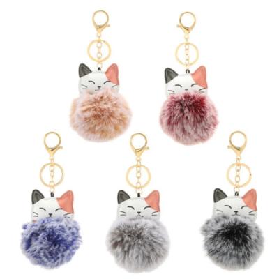 China Cute Plush Cat Kitten Plush Ball Keychain Women Men Fashion Bag Creative Car Soft Pompom Keychain Party Kid Animal Pendant Gift for sale