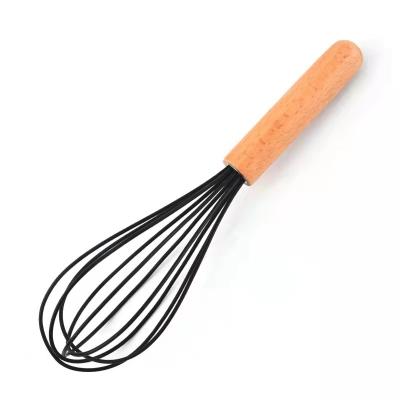 China Viable Durable High Quality Professional Hand Held Egg Beater Handle Silicone Wooden Egg Beater for sale