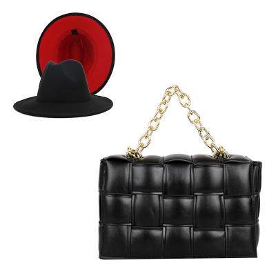 China Ladies and Women's Casual Classic Fedora Hats With Solid Gold Chain Cross - Set of Fedora Hats And Handbags Body Bag Match for sale