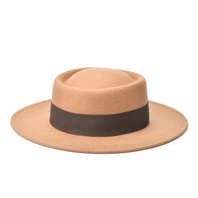 China New Fashion Casual Wool Unisex 100% Wide Brim Felt Fedora With Ribbon Panama Jazz Hats Women Wholesale for sale