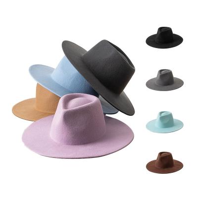 China 2022 Autumn Winter New Women Fashion Color Wool Felt Hat High Quality 100% Lady Fadora Fashionable Sombreros Hat Wide Brim Fedora Hats for sale