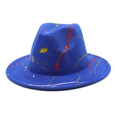 China Large Brim Autumn Fashion Fedora Caps Graffiti Fedora Hat Casual Solid Jazz High Quality Black Women Casual Hat for sale