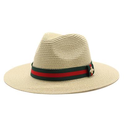 China Dobby Summer Panama Classic Fedora Straw Hat Women Wide Brim Style Wrap Beach Sun Straw Hat for sale