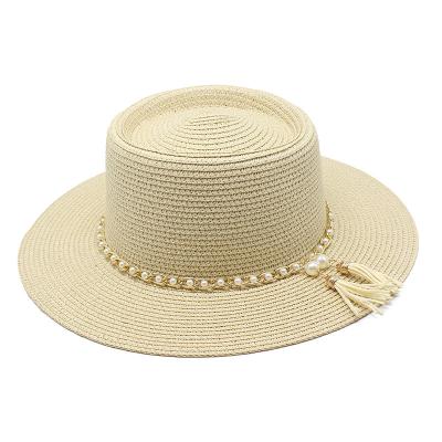 China Wholesale Straw Hat Summer Natural Wheat Straw Hat Dobby Flat Surface Skimmer Straw Hat for sale