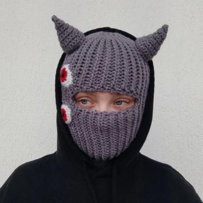 China New 2023 Winter Custom Hat COMMON Christmas Knitted Hat Devil Horns Knitted Balaclava With Horns For Women Men for sale