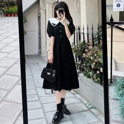 China 2023 New High School Breathable Preppy Style Student Clothes Summer Girl Dress Collar Doll Sweet Waist Trimming Long Dress for sale