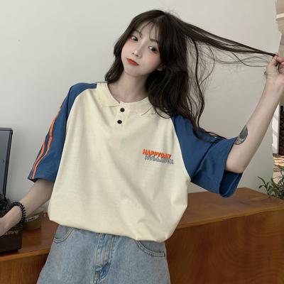 China Breathable cotton T-shirt girl's summer short-sleeved clothes 2023 new high school student loose T-shirt polo top clothes for sale