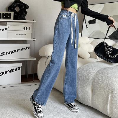 China Girls windproof denim pants spring and straight wide leg new high school students slim slim diet high elastic waist for sale