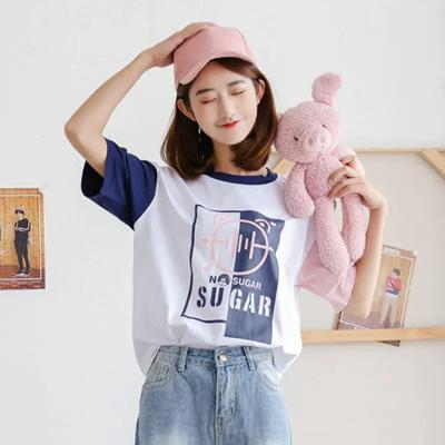 China 2023 summer new high school student female student T-shirt upper clothes Breathable style short-sleeved preppy loose T-shirt for sale