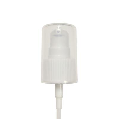 China Non Spill 24 / 410 White Cosmetic Liquid Treatment Pump Dispenser 24mm With Cap for sale