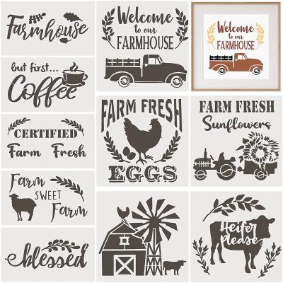 China PET Farm Stencils Reusable Farm Theme Plastic Stencils Farmhouse Painting Stencils For DIY Furniture Wall Floor for sale