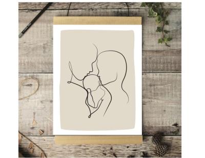 China Abstract mom dad and new baby drawing print for home living room decoration for sale