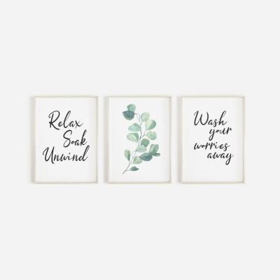 China Abstract Wall Art Home Bathroom Decor Relax Set of 3 Bathroom Print Soak To Roll Bathroom Botanical Prints for sale