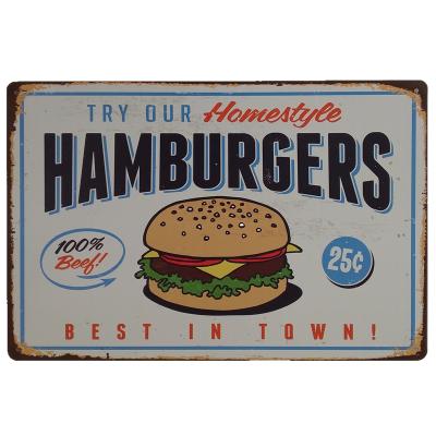 China Metal Tin Sign Vintage Hamburger Tin Signs Retro Poster Europe Hot Burgers Design Great For Men Women Wall Decor for sale