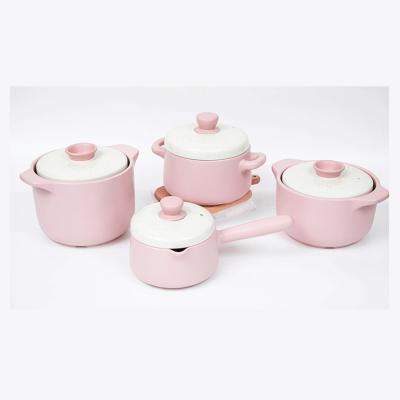 China Sustainable Multifunctional Kitchen Cookware Cooking Ceramic Pots Set Nonstick Tools Utensils Filters Soup Pots Stoves for sale