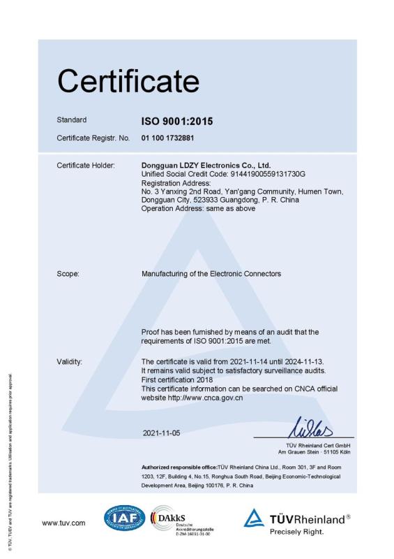 ISO9001 - Dongguan LDZY Electronics Co., Ltd.