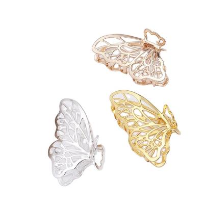 China Wholesale Hair Decoration Hollow Out Fashionable Korean Metal Hair Claw Butterfly Gold Hair Grip For Women Ladies for sale