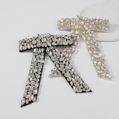 China Hair decoration; Clear Crystal Bow Hair Barrette Hair Pins High Quality Custom Hair Accessories Full Velvet Clips for sale