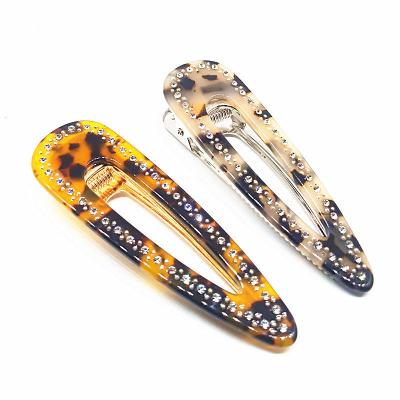 China Hair decoration; Luxury Hair Accessories Glitter Rhinestone Hair Clips For Women Acetate Tortoise Shell Water Drop Hairpins With Metallic Dots for sale