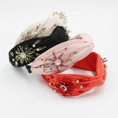 China Hair Decoration Temperament Hair Accessories Solid Color Cross Knot Rhinestone Flower Headband New for sale