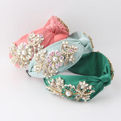 China Hair decoration; Luxury New Hair Accessories Hair Accessories Flower Headbands Fashion Bohemian Gorgeous Fabric Inlaid Rhinestone Headband for sale