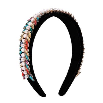 China Hair decoration; Luxury Pearl Diamond Hair Bands Ladies Accessories Rhinestone Hair Accessories High Quality Sponge Baroque Headbands for sale