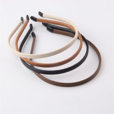 China Simple Thin Rubber Hair Band Headband Fancy PU Solid Color PU Leather Hair Band Hair Bands Custom Made for sale