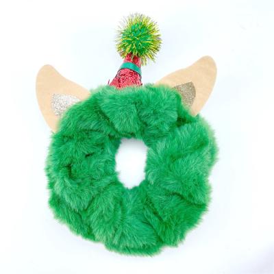 China Christmas Fluffy Scrunchie Velvet Hair Ties Pom Antlers Faux Fur Furry Elastic Band Hair Scrunchies Christmas Hair Accessories Hair Decoration Hit for sale