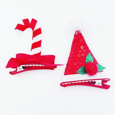 China Sequined Hat and Candy Cane Hair Clips For Girls Christmas Hair Clips Children Hair Accessories European and American Cute Christmas Hair Decoration for sale