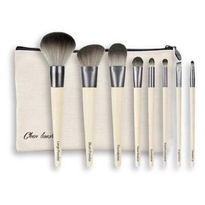 China Eco Friendly Wooden Handle Artificial Wool Makeup Brush Set For Ladies Make Up Tool 8pcs With Bag for sale