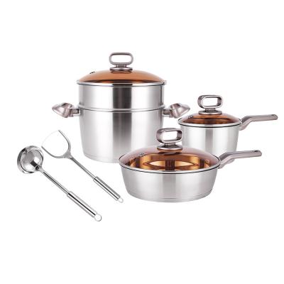 China Premium Home Kitchenware 9pcs Cookware Pots And Pans Viable Stock Masterclass Cooking Polished Stainless Steel Cookware Sets for sale