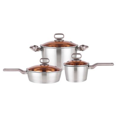 China Viable 6pcs High Quality Masterclass Premium Home Kitchen Pot and Pan Cooking Pot Stainless Steel Cookware Sets for sale