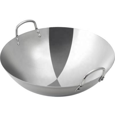 China Durable Widely Used Quality Large Induction Stainless Steel Chinese Commercial Wok With Double Handles Rivets Kitchen Cooking Wok Pan for sale