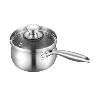 China Sustainable New Design Olla de leche Belly Shaped Stainless Steel Triple Pan Sauce Milk Pan Wire Handle with Steamer and Glass Lid for sale