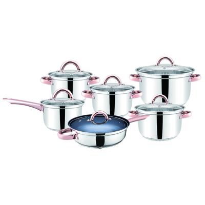 China Sustainable High Quality 12pcs/set Stainless Steel Promotional Household Multifunctional Cookware Sets With Glass Lid And Handle for sale