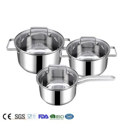 China Factory Available Sales Juego de Ollas Cooking Stocked Pot Set 6Pcs Good Quality Stainless Steel Cookware Set With Glass Lid for sale