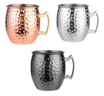 China Sustainable Moscow Mule Mugs Hammered Copper Mug Stainless Steel Striping Pure Copper Plating Mug With Gold Handle Beer And Brass Cocktail Mug for sale