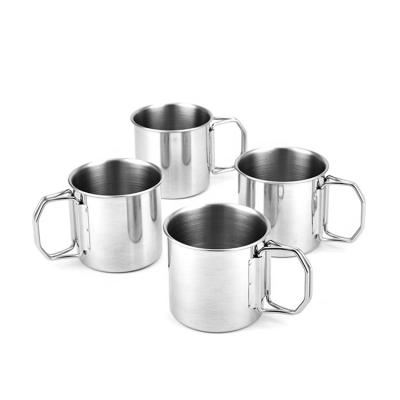 China Sustainable Customized Logo 304 Stainless Steel Camping Mug Outdoor Coffee And Beer Mug With Foldable Handle Great For Backpacking And Hiking for sale