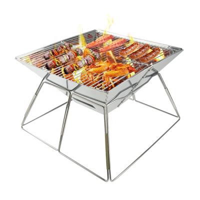 China Adjustable Height Stainless Steel Fire Pit Foldable Wood Burning Charcoal Premium Portable Camping Grill For Hike BBQ Backpacking Travel Picnic for sale