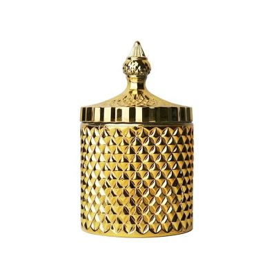 China Who respects the environment. Stocked Luxury Gold Candle Jar Candle Making Empty Glass Jar With Lid for sale