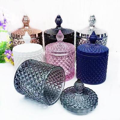 China Home decoration wholesales luxury empty 10 oz candle container for making black glass candle jars with lid for sale