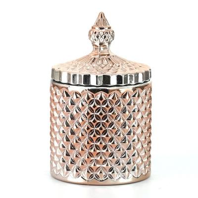 China Wholesale Home Decoration Luxury Rose Gold 300ml Candle Jars Glass Jars With Lids For Candle Making for sale