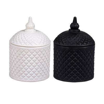 China Wholesale Trendy Matte Black /white luxury empty glass candle jars with dome lid candle vessels for candle making for sale