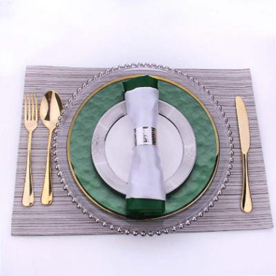 China Disposable Decoration Dinner Party Green Glass Crystal Disposable Feeder Beaded Dishes for sale